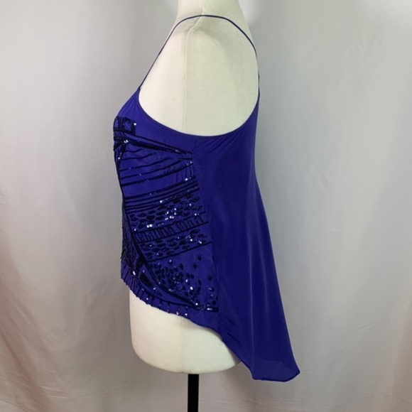 Bebe Blue Cropped Sequin Chiffon Silk Tank Top - Picture 4 of 6